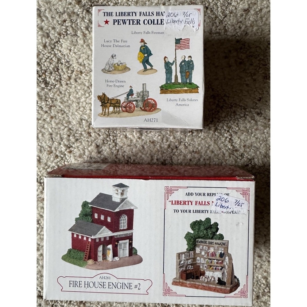 Liberty Falls AH261 Fire House #2 & AH271 4-Piece Pewter Figurines Firefighters‎